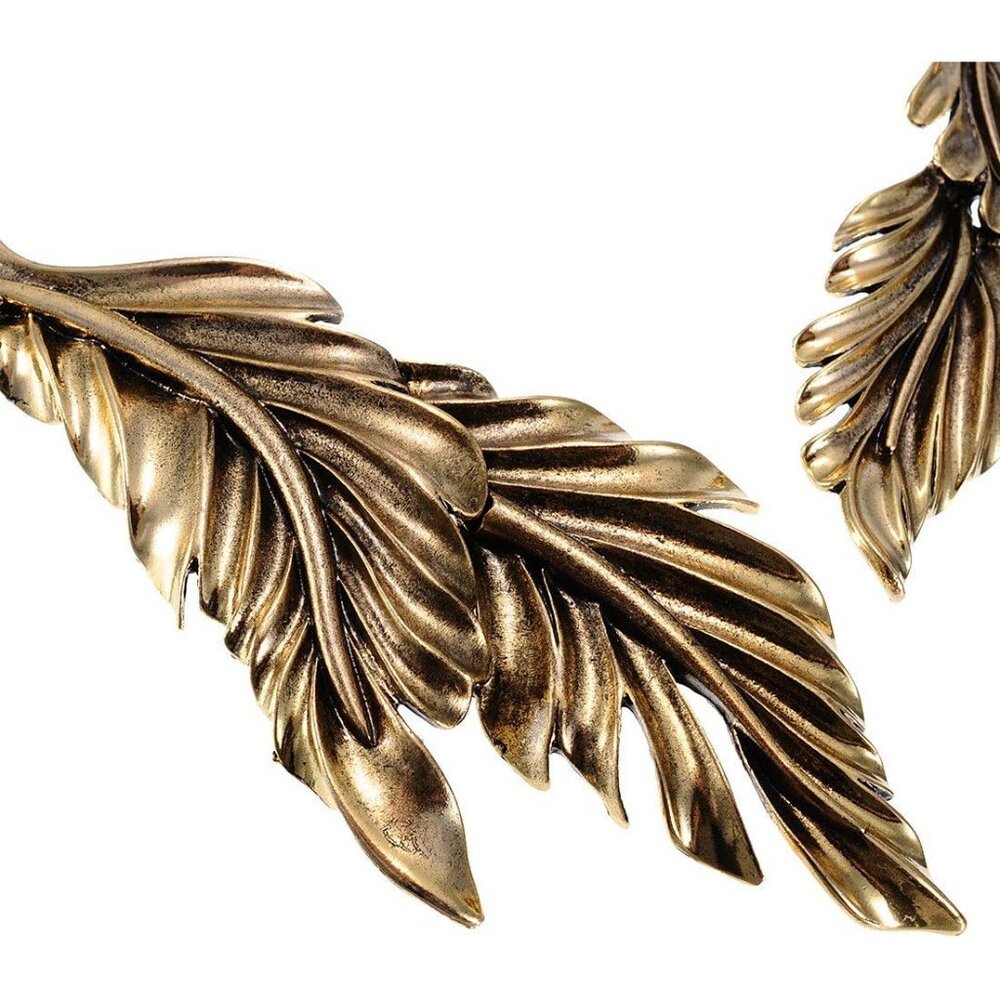 Women's Gold Alloy Statement Collar Bib Necklace Fringe Canine Shape - Picture 5 of 5